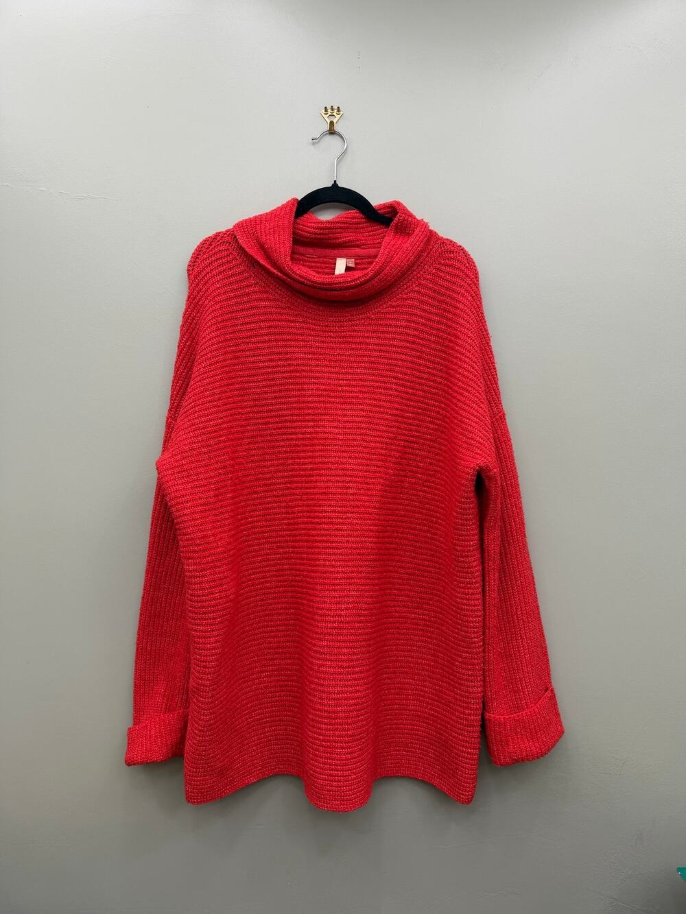Pilcro Oversized Cowl Neck Rib Knit Sweater XL Coral Red Tunic